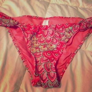 Hot pink and turquoise peacock bikini bottoms