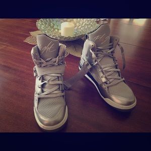 Silver high top Jordan's