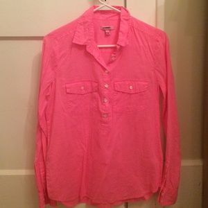 Hot pink cotton j crew half button up