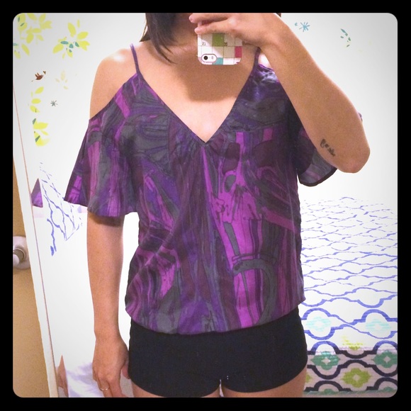 Nordstrom purple silk cold shoulder top