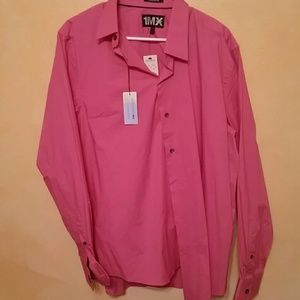 Mens Pink Long Sleeve Button Up