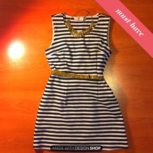 Navy blue and white striped dress