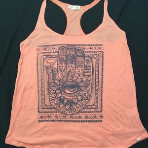 coral tank top with navy blue print