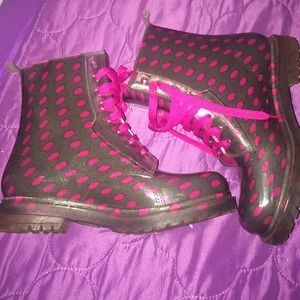 Magenta Polka Dot Rain Boots