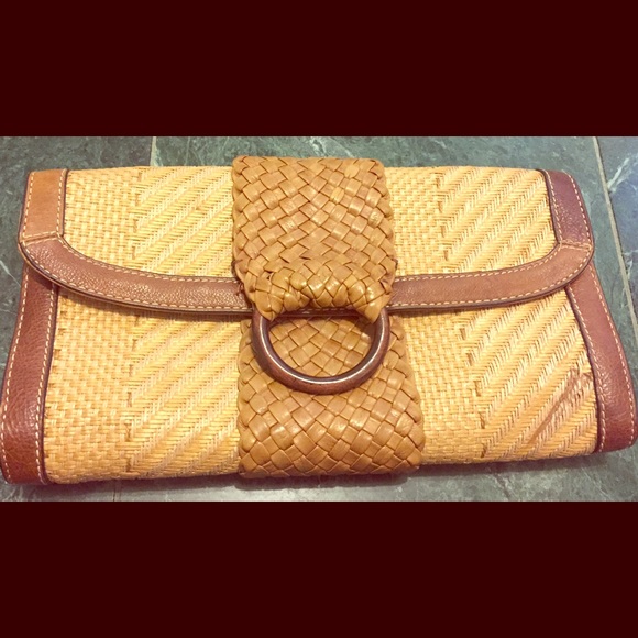 Cole Haan woven clutch with leather detail