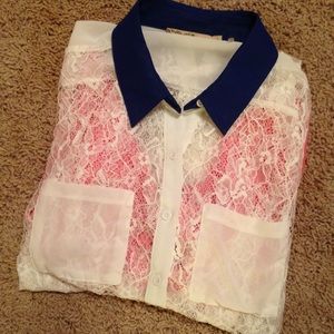 Delicate lace button down