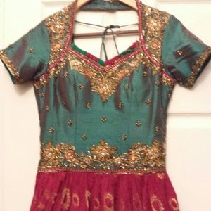 Green and hot pink churidar
