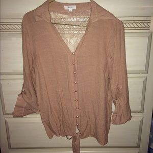 Cute pink ivory button up half sleeve