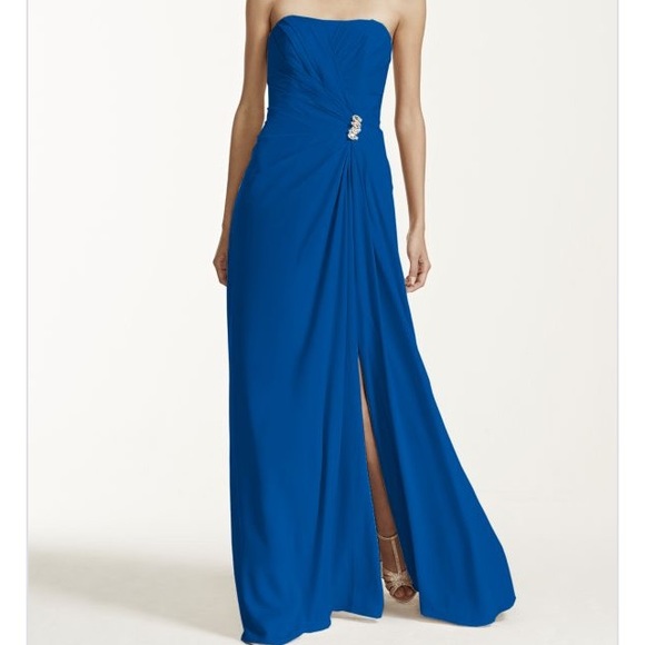 David's Bridal long strapless crepe dress