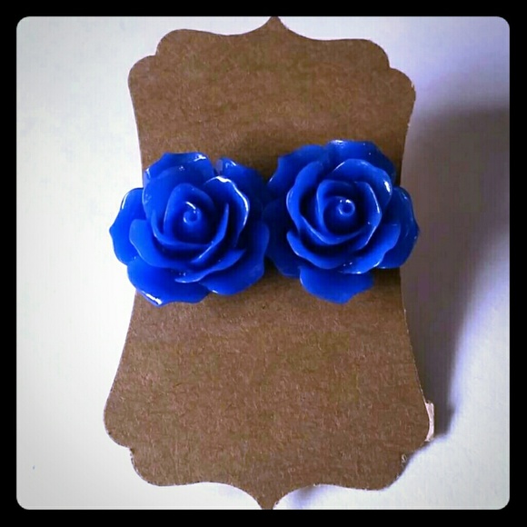 Handmade Royal Blue Rose Stud Earrings