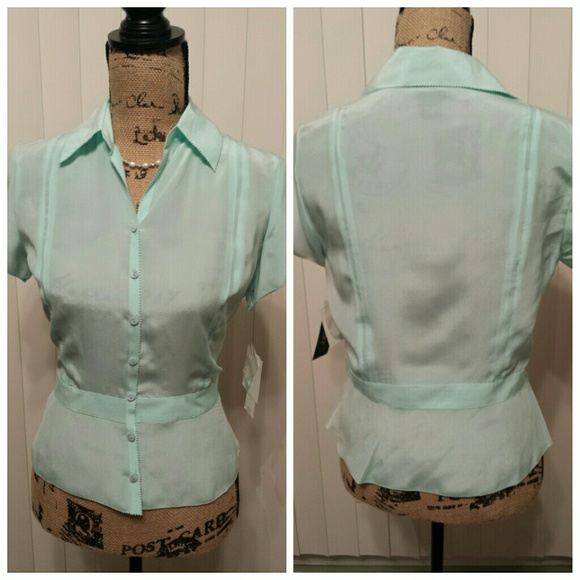 NWT Rafaella Solid Silk Blouse Size 6