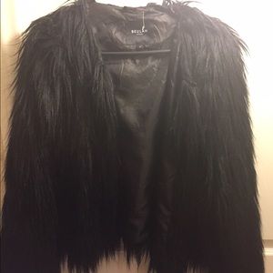 Black fluffy fur jacket