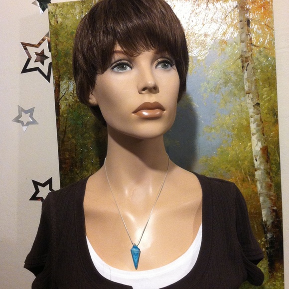 Sexy Blue Agate Necklace .925 Sterling Silver - Picture 4 of 5