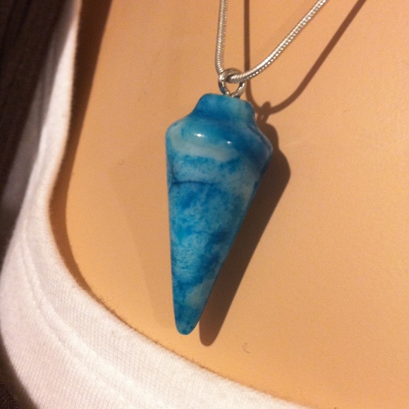 Sexy Blue Agate Necklace .925 Sterling Silver - Picture 3 of 5