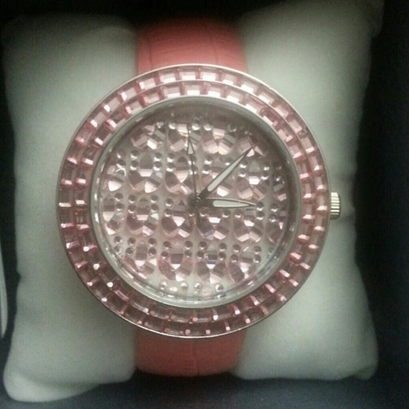 SOLD Pink Glass Watch with Stainless Steel Back