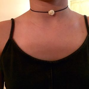 simple black choker with cute white rose bead