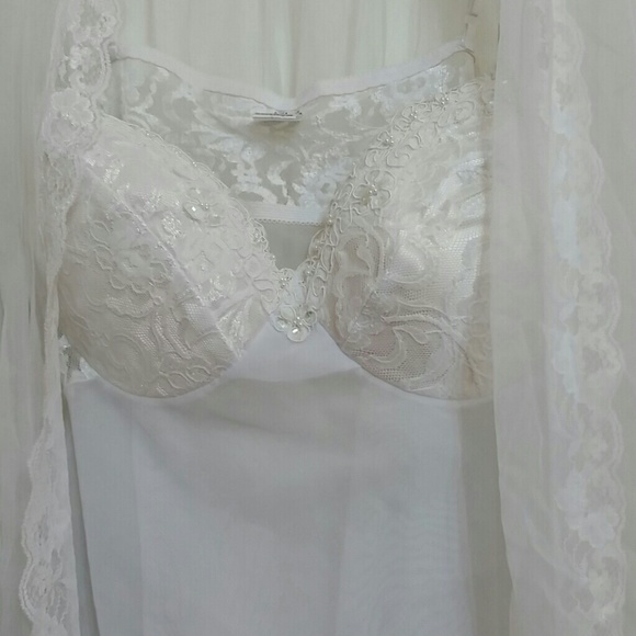White beaded wedding lingerie , with sheer robe.