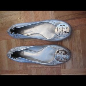 Silver Tory Burch Reva Ballet Flats