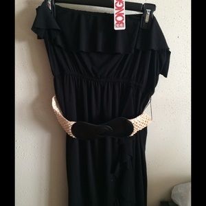 Strapless black lightweight poly/knit sundress