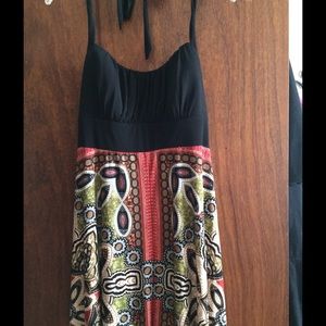 Black with print flowing halter style sundress