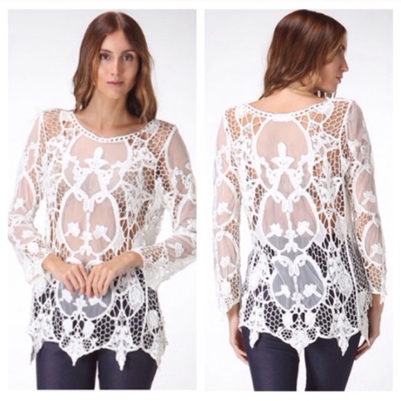 Tops - ❗️LAST ONE❗️ White Sheer Crochet Summer Top