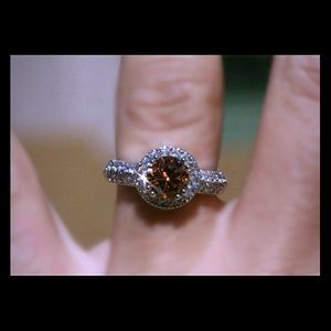 2 CARAT CHAMPAGNE CZ HALO RING SZ 7