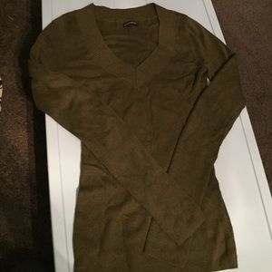 Express Dark Green Long Sleeve V-Neck Sweater