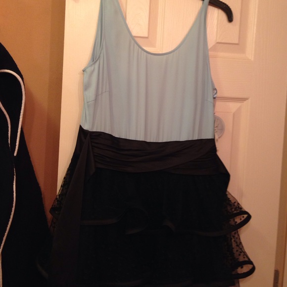 Light blue and black fit and flare dress