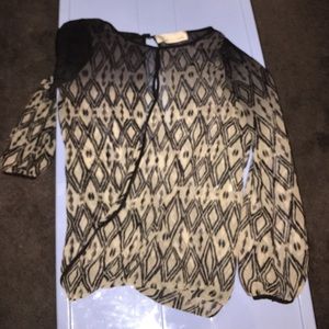 Long Sleeve Black-Beige Ombré Blouse
