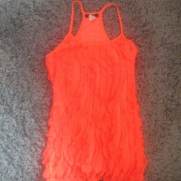 Neon orange ruffled halter top from Deb - Picture 1 of 3