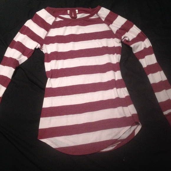 Stripped maroon and off white long sleeve.