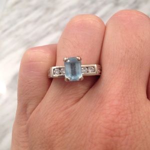 White gold and aquamarine and diamond ring. Size 5