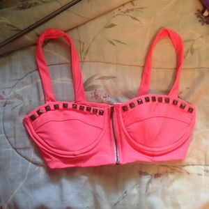 cute pink bustier swim top
