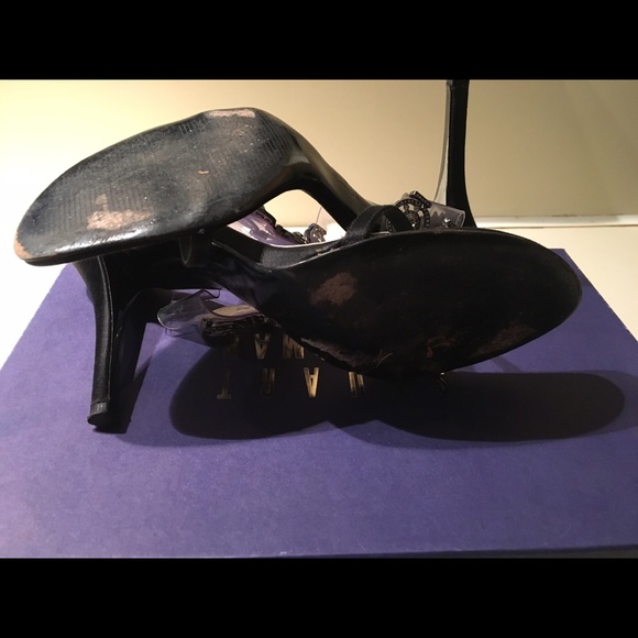 Stuart Weitzman Black Satin Crystal Sandals SZ 8.5 - Picture 3 of 3