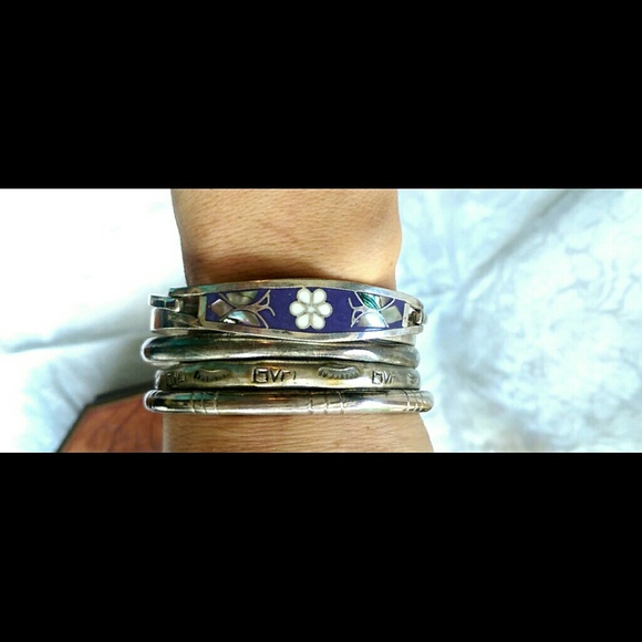 Vintage Jewelry - 💙Vtg Mexico Sterling Amethyst Hinged Bracelet