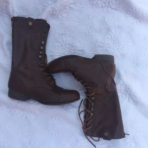 Brown military style boots