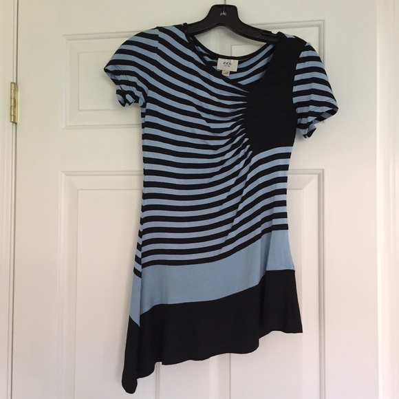 NWOT ECI blue & black striped asymmetrical top