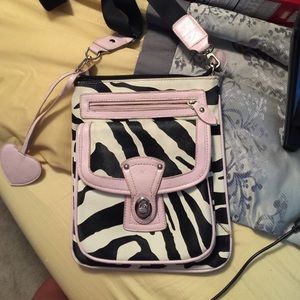 pink leather zebra purse