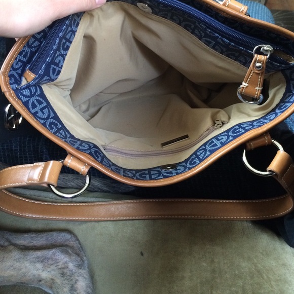 Giani Bernini Blue and Tan Leather Handbag - Picture 3 of 4