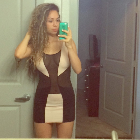 Black and nude mesh dress