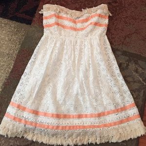 Strapless Ivory Lace/Fringe Dress