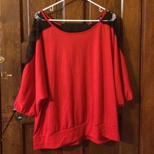 Red Top with Black Lace