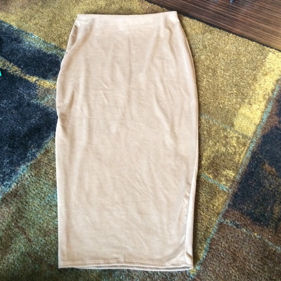Nude suede midi skirt