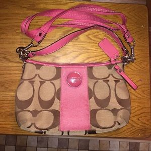 Coach Signature Stripe Demi Crossbody khaki/pink
