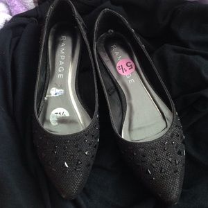 Black pointed toe flats with jewls