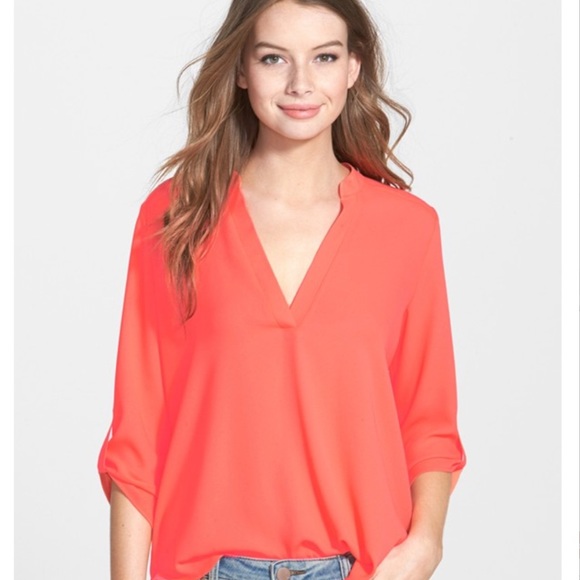 Hot pink Lush roll tab woven shirt from nordstroms