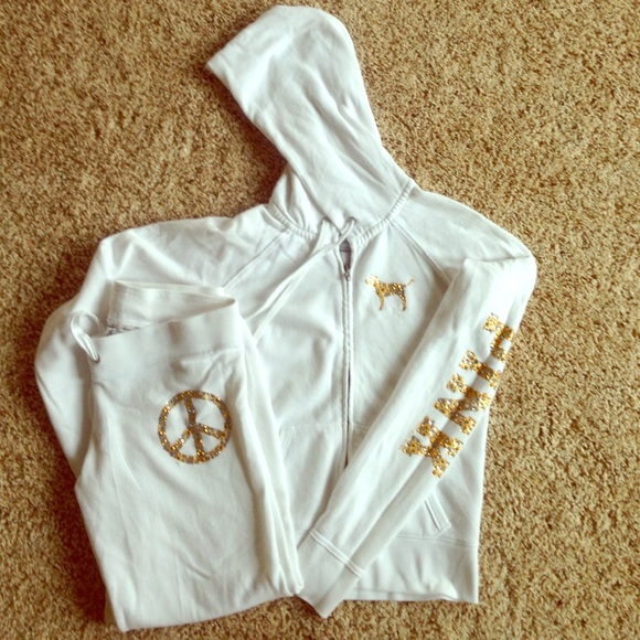 Victoria's Secret Pink, white zip up hoodie & pant