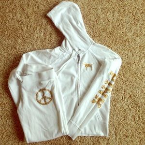 Victoria's Secret Pink, white zip up hoodie & pant