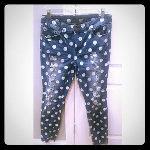 Forever 21 polka dot ripped jeans