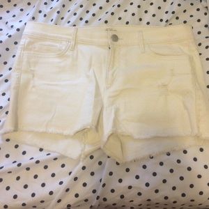 LOFT Distressed White Polka Dot Shorts